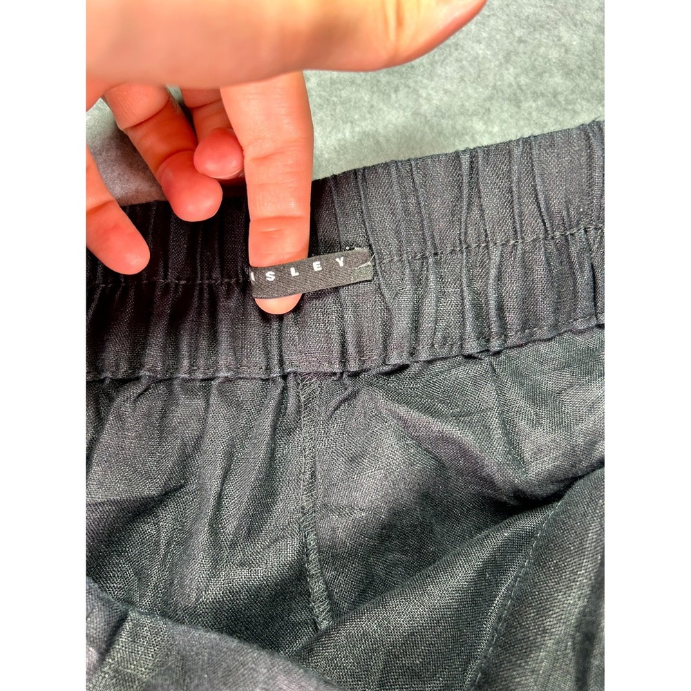 Sisley Linen Pants Women's 8 Black Regular Fit Comfortable High Waisted Pull On - Picture 3 of 16
